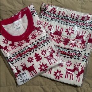 Hanna Andersson Red and White Reindeer Pajama Set- Cotton top with Flannel Pants